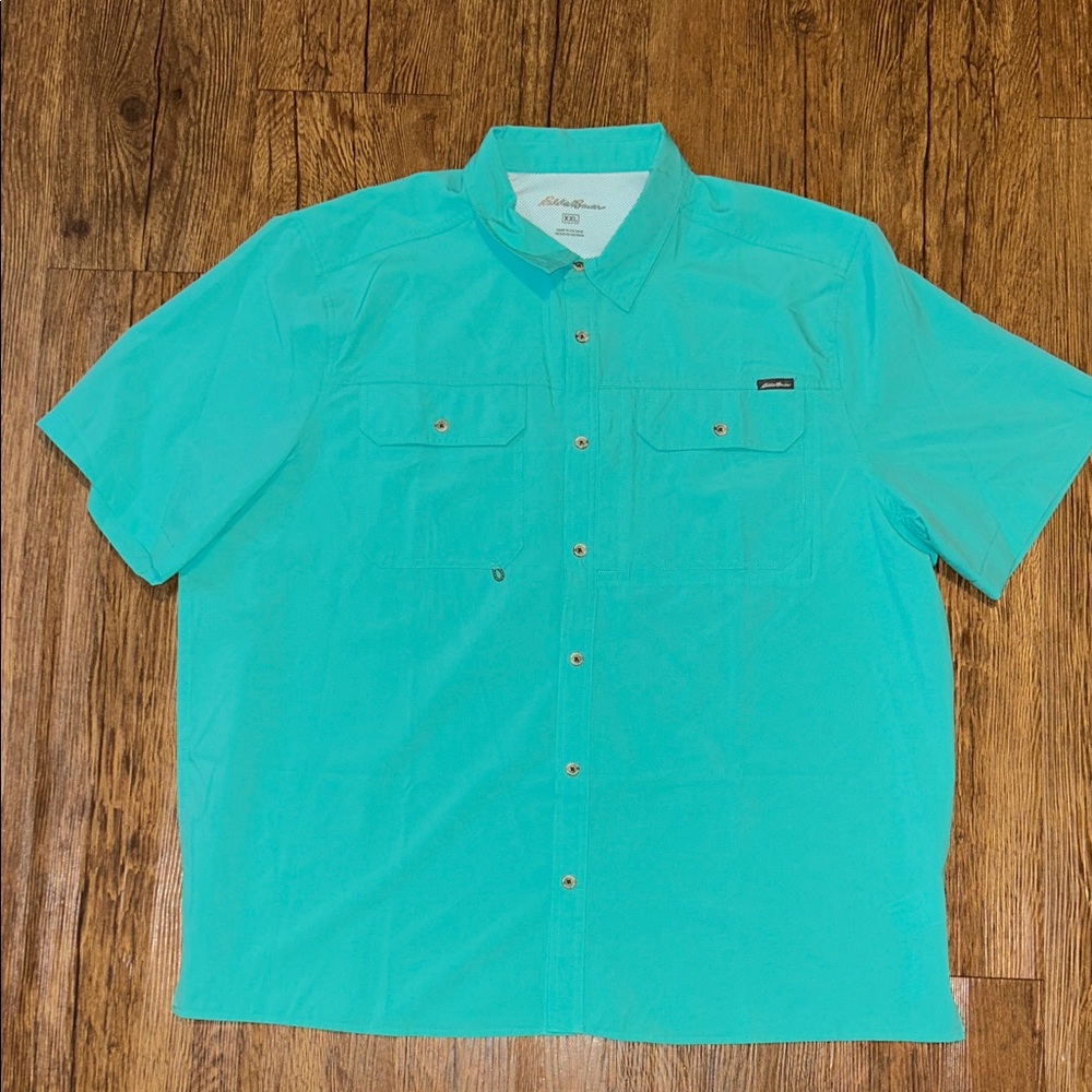 Eddie Bauer Men's Teal Button Down Shirt - Picture 6 of 11
